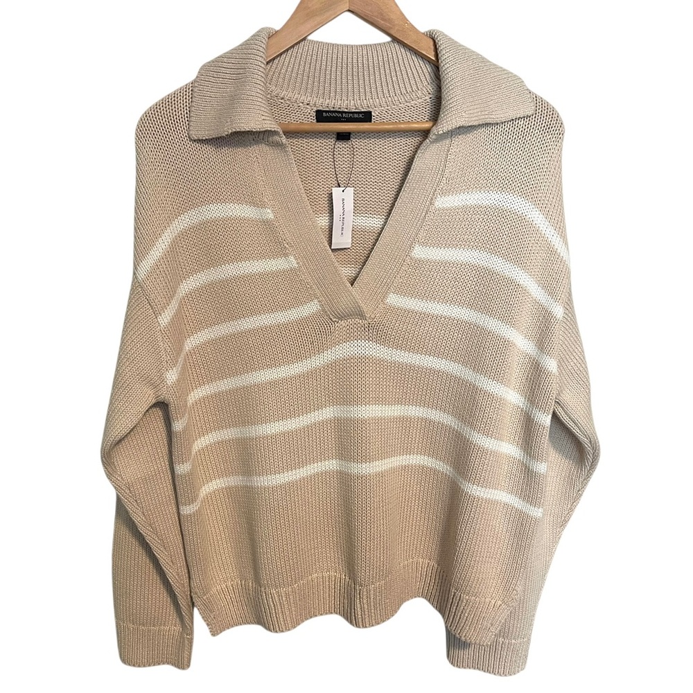 Banana Republic Johnny Collar Sweater Stripe Knit Fisherman Coastal NWT Small
